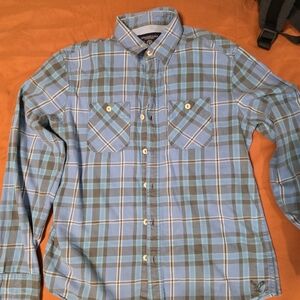 American Eagle Outfitters Blue and Brown Plaid Shirt